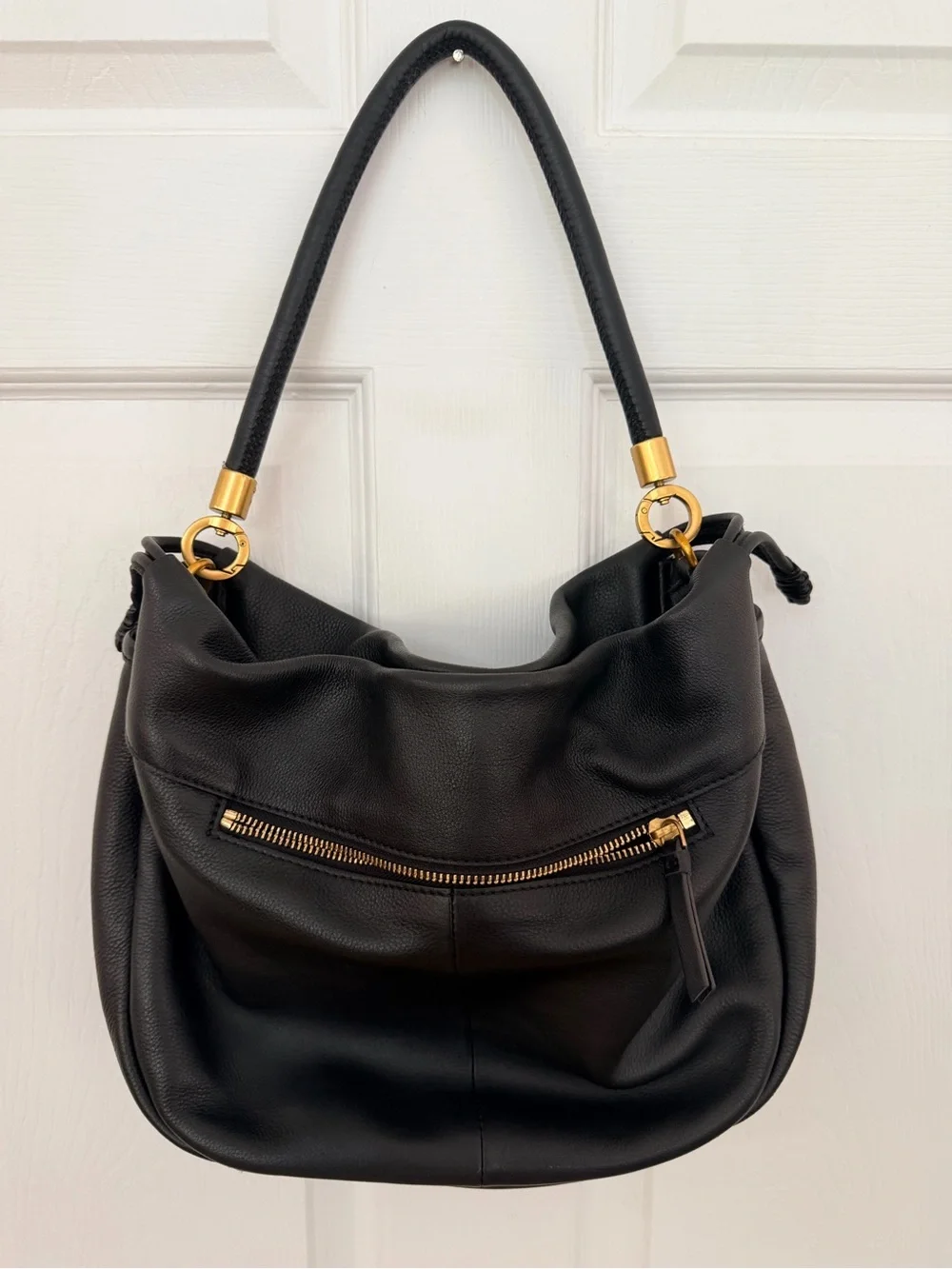 Abbicino Black Leather Hobo Bag with Gold Hardware - Women Bags